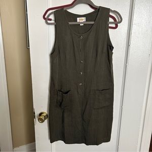 Vintage Talbots Army Green Button Dress | Large